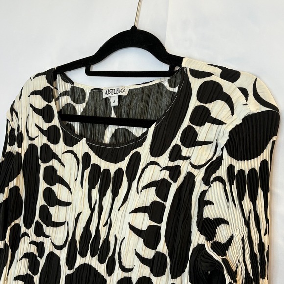 ALQUEMA 3/4 Sleeve Smash Print Pocket Dress US Size 12 / 14 Black White Abstract - Picture 3 of 4